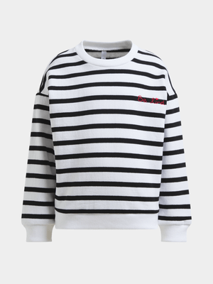 Younger Girl's Black & White Striped Sweat Top