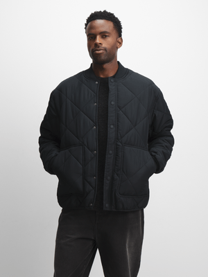 Men's Black Quilted Padded Bomber Jacket