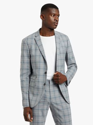 MKM Grey/Blue Skinny Check Suit Jacket