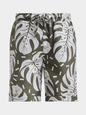 Jet Younger Boys Green/White Palm Swim Shorts