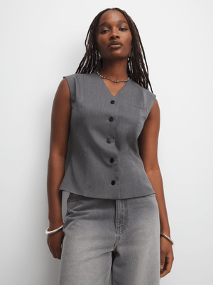 Women's Grey Menstyle Waistcoat With High Neck