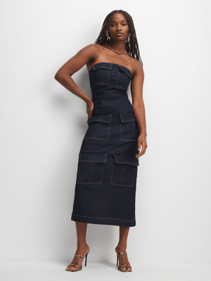 Women's Dark Wash Multi Pocket Denim Dress