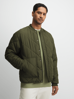 Men's Green Quilted Padded Bomber Jackect