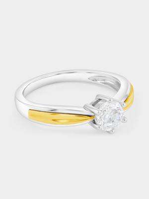 Yellow Gold & Sterling Silver Cubic Zirconia Solitaire Ring