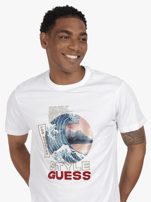 Men's Guess White Japanese Wave T-Shirt