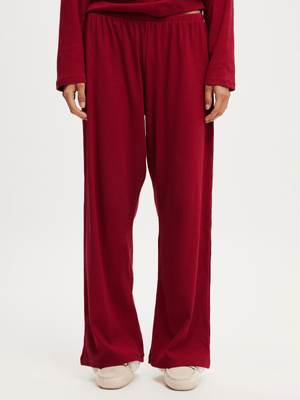 Women's Cotton On Red Pointelle Relaxed Wide Leg Pants