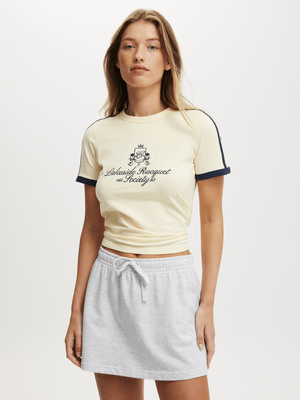 Women's Cotton On Yellow Fitted Graphic Sporty Longline T-shirt