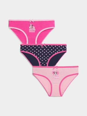 Jet Younger Girls Navy/Pink 3 Pack Heart Bikini