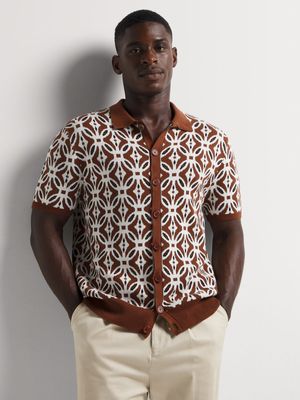 Men's Markham Button Through Geo Print Natural Knitwear