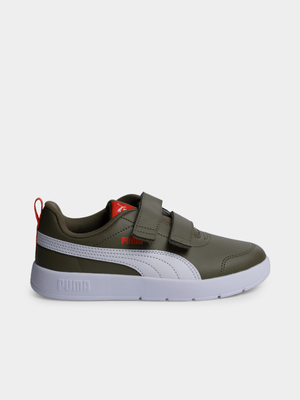 Kids Puma Courtflex V3 Olive/White Sneaker