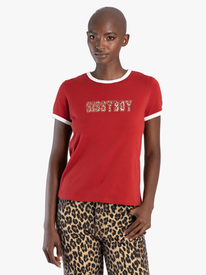 Women's Sissy Boy Red Multi-Technique Logo Top