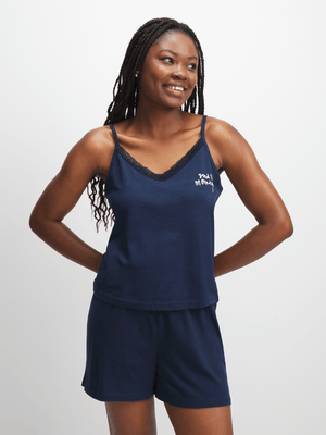 Jet Women's Navy Lace Pyjama Set