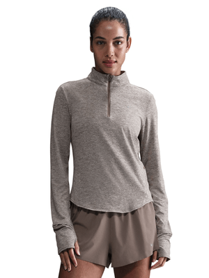 Womens Nike Dri-Fit Swift UV 1/4 Zip Mink Brown Running Top