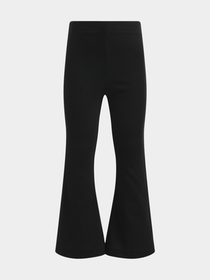 Older Girl's Black Rib Flare Leggings