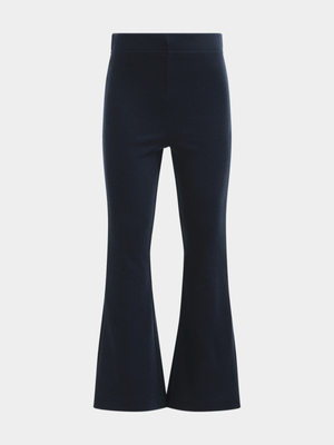 Older Girl's Navy Rib Flare Leggings