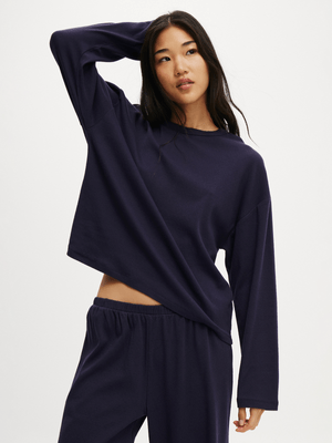 Women's Cotton On Navy Pointelle Long Sleeve Top