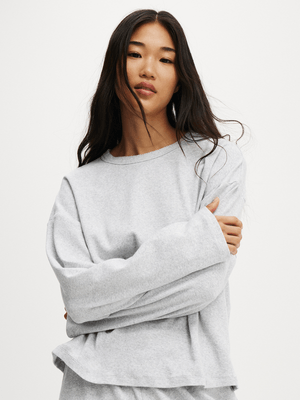 Women's Cotton On Grey Pointelle Long Sleeve Top