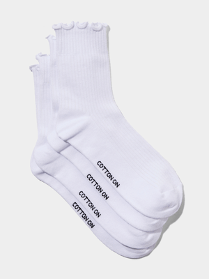 Women's Cotton On White The Perfect Pair Frill Rib Crew Socks