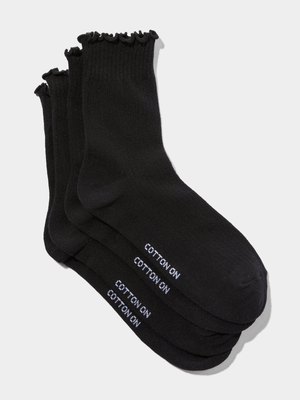 Women's Cotton On Black The Perfect Pair Frill Rib Crew Socks