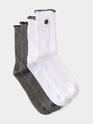 Women's Cotton On Multi The Perfect Pair Frill Rib Crew Socks