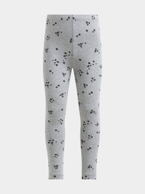 Older Girl's Grey Daisy Leggings