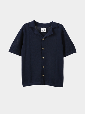 Cotton On Kids Navy Boy Knitted Short Sleeve Shirt