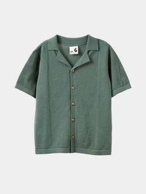 Cotton On Kids Green Boy Knitted Short Sleeve Shirt