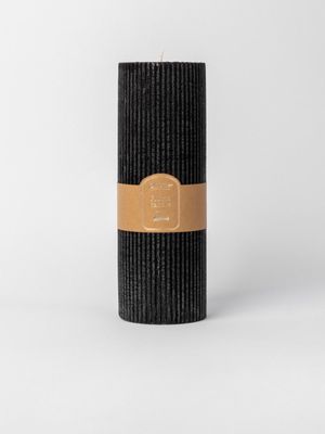 Ribbed Cylindrical Candle Black 7X20cm