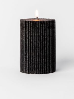 Ribbed Cylindrical Candle Black 7X10cm