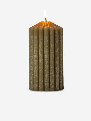 Fluted Cylindrical Pillar Candle Green 7 x 14cm