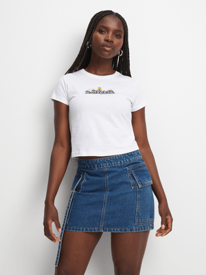 Converse Women's Skull Logo White Cropped T-Shirt