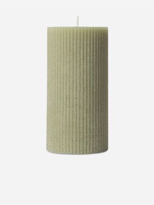 Ribbed Cylindrical Candle Green 7X14cm