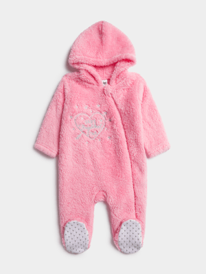 Jet Infant Girls Pink Hearts & Stars Embroidered Fleece Sleepsuit