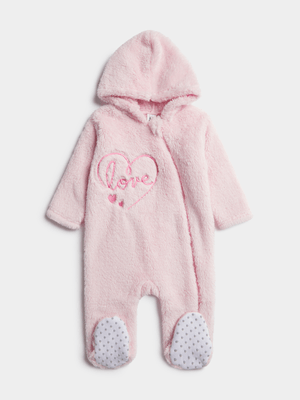 Jet Infant Girls Pink Love Embroidered Fleece Sleepsuit