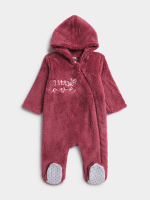 Jet Infant Girls Rose Wine Love Embroidery Fleece Sleepsuit