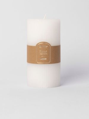 Ribbed Cylindrical Candle White 7x14cm