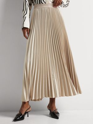 Pleated Satin Maxi Skirt