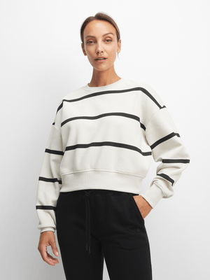 Womens TS Striped Milk/Black Crew Sweat Top