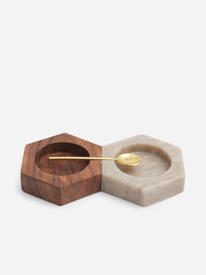 Jet Home Marble & Wood Pinch Pot With Spoon