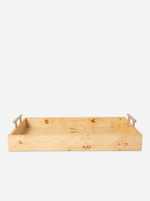 Burl Wood Tray with Metal Handles 36 X 46cm