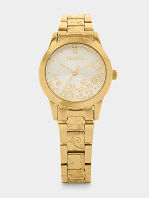 Tempo Women’s Gold Plated Flower Design Bracelet Watch