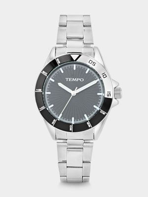 Tempo Silver & Black Plated Black Dial Bracelet Watch