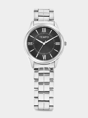 Tempo Silver Plated Black Dial Bracelet Watch