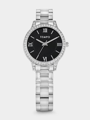 Tempo Silver Plated Black Dial Bracelet Watch