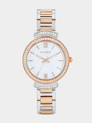 Tempo Rose Plated Mother Of Pearl Dial Two-Tone Bracelet Watch