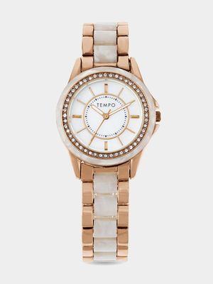 Tempo Ladies Rose & White Tone Bracelet Watch