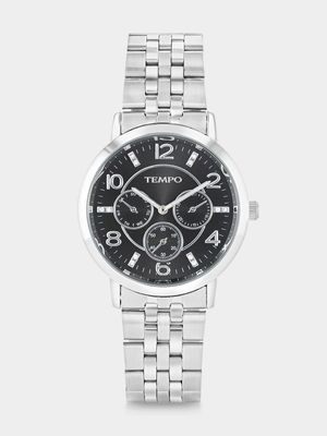 Tempo Silver Plated Black Dial Bracelet Watch