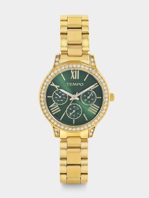 Tempo Gold Plated Green Dial Bracelet Watch