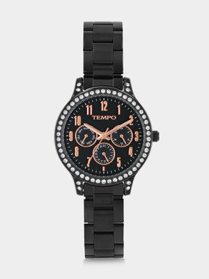 Tempo Black Plated Black & Rose Dial Bracelet Watch