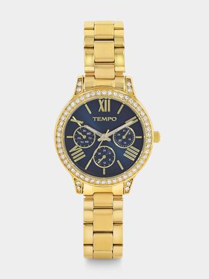 Tempo Gold Plated Navy Dial Bracelet Watch